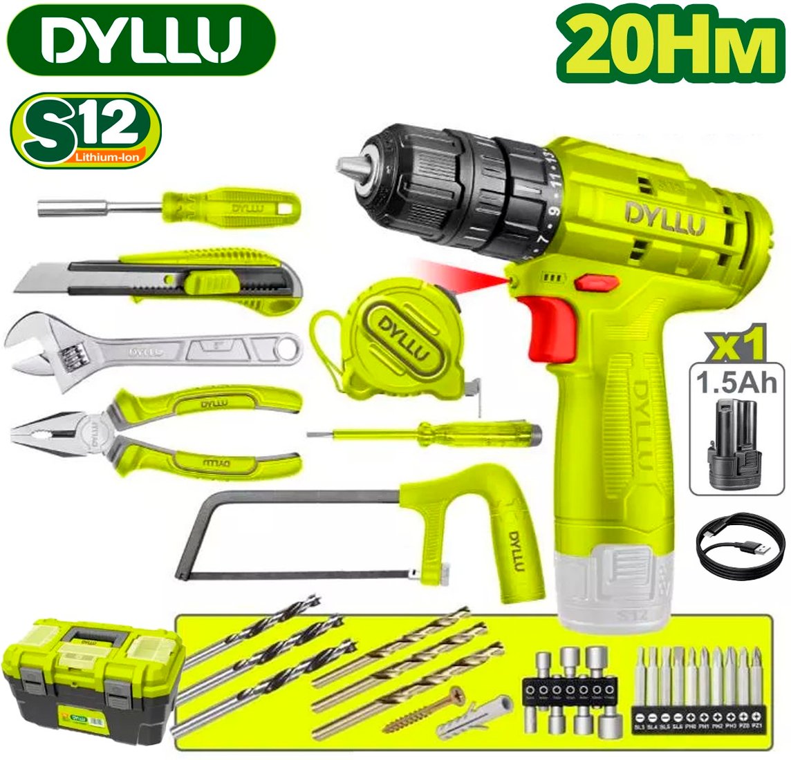 

Дрель-шуруповерт Dyllu DTDT1B77 (с 1-им АКБ, ящик)