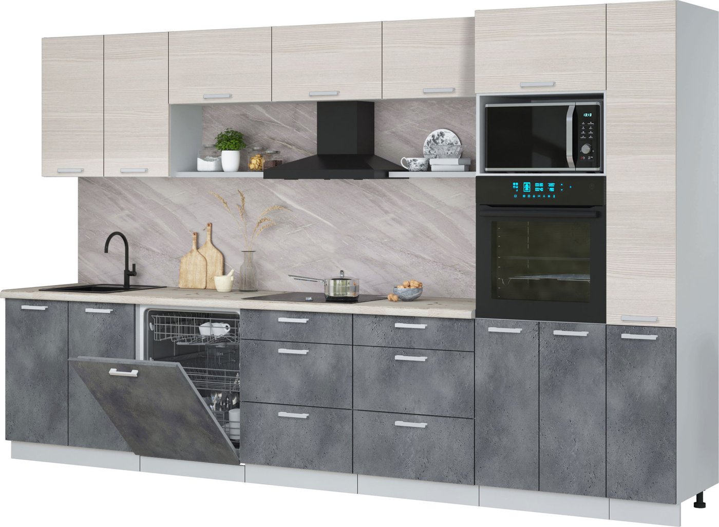 

Готовая кухня Интерлиния Мила Лайт 3.5-ПМ1 (вудлайн кремовый/бетон портленд/бискайская сосна)