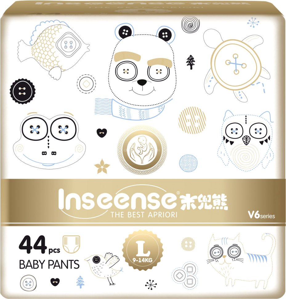 

Трусики-подгузники Inseense Супертонкие V6 L 9-14 кг Ins44gold (44 шт)
