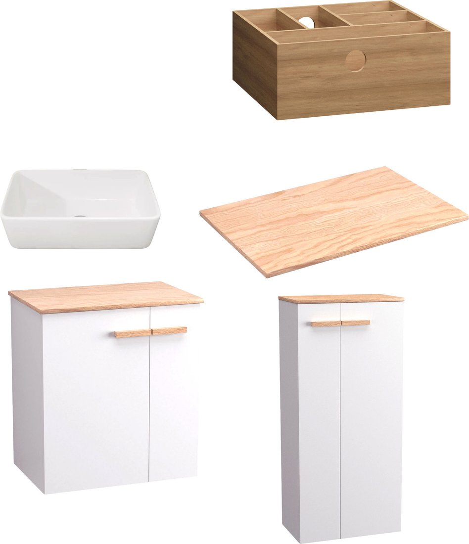 

Lauter Комплект мебели для ванной Adri тумба, столешница, раковина 21674A (органайзер 32 см, шкаф-пенал, 59 см, белый глянец)