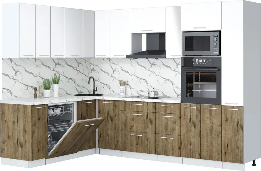 

Готовая кухня Интерлиния Мила Лайт 1.896х2.88 (белый платинум/дуб веллингтон/белый гранит)