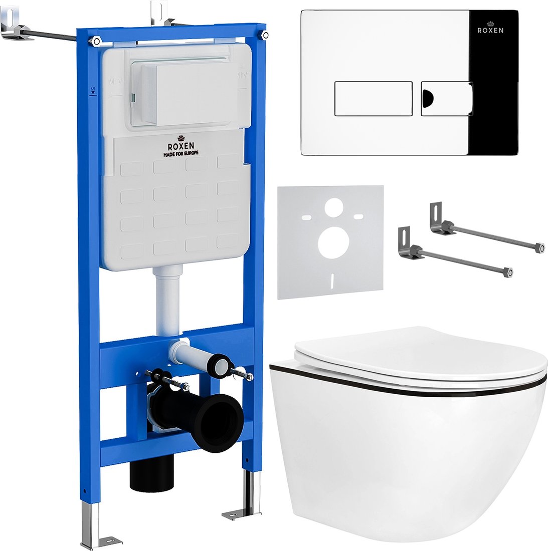 

Унитаз подвесной Roxen Antares Black в комплекте с инсталляцией StounFix Dual Fresh 6 в 1 964772 (кнопка: хром глянец)