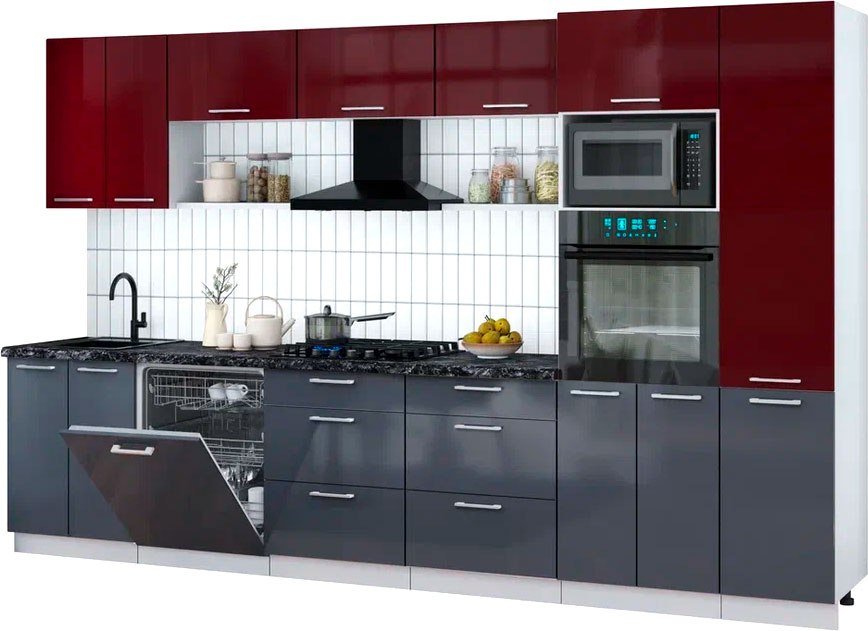 

Готовая кухня Интерлиния Мила Gloss 3.4-ПМ1 (асфальт глянец/бордовый глянец/кастилло темный)