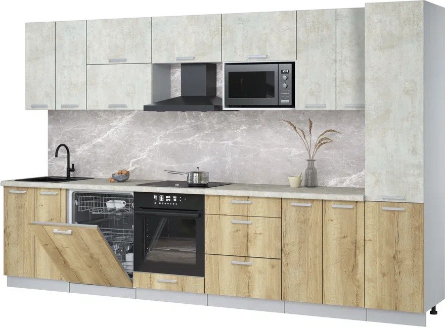 

Готовая кухня Интерлиния Мила Лайт 3.4-ПМ2 (бетон лайт/дуб золотой/опал светлый)