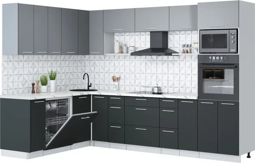 

Готовая кухня Интерлиния Мила Лайт 1.896х2.98-2 (серебро/антрацит/белый гранит)