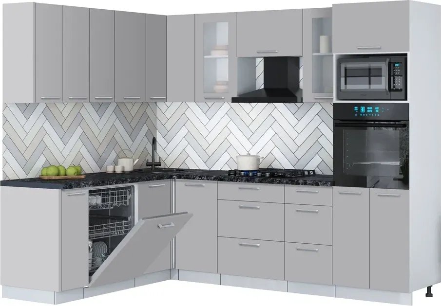 

Готовая кухня Интерлиния Мила Gloss 1.896х2.58 (грей/грей/кастилло темный)