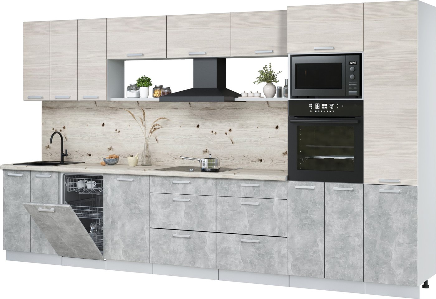 

Готовая кухня Интерлиния Мила Лайт 3.7-ПМ3 (вудлайн кремовый/бетон/бискайская сосна)