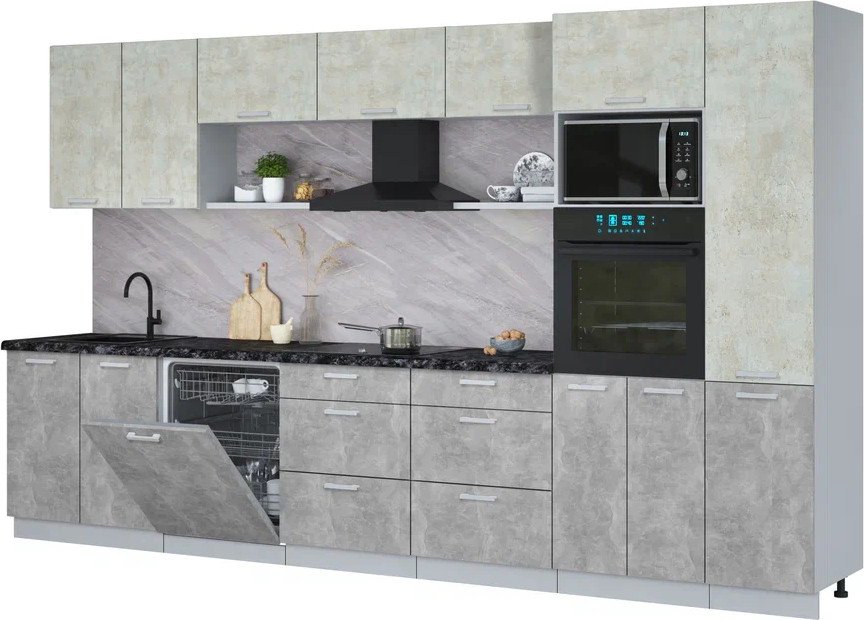 

Готовая кухня Интерлиния Мила Лайт 3.6-ПМ1 (бетон лайт/бетон/кастилло темный)