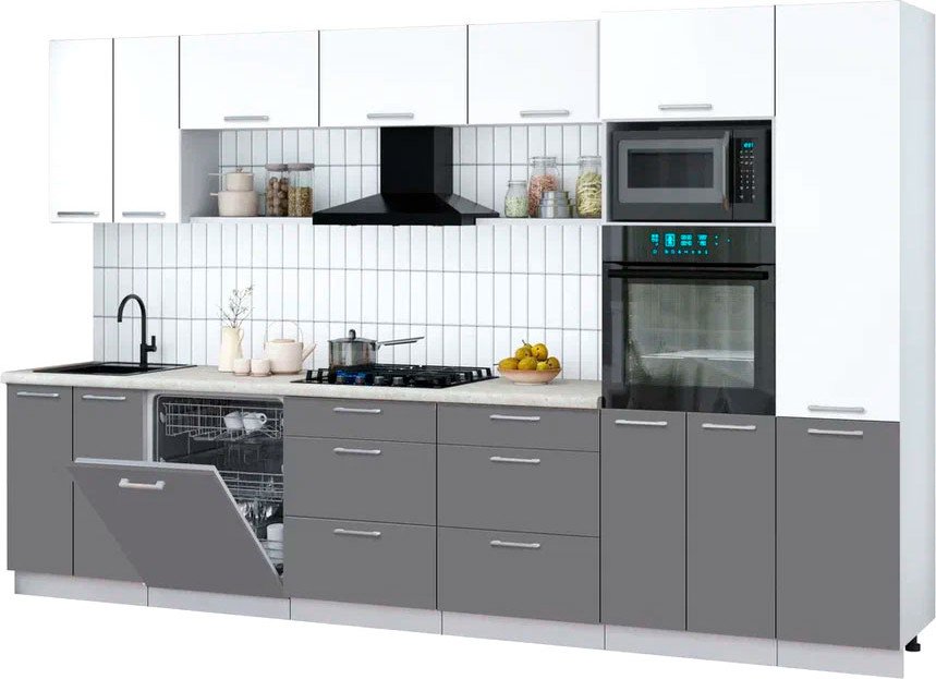 

Готовая кухня Интерлиния Мила Gloss 3.4-ПМ1 (серый/белый/опал светлый)