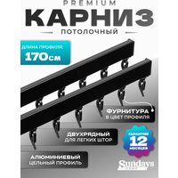 Карниз для штор Sundays Home D-2-P двухрядный (1.7м, цельный, черный)