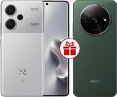 Redmi Note 13 Pro+ 5G 12GB/512GB с NFC международная версия (серебристый) и Redmi A3 3GB/64GB (зеленый лес) по акции