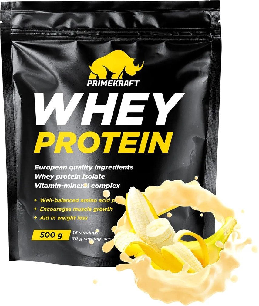 

Протеин сывороточный (концентрат) Prime Kraft Whey Protein с витаминами и минералами (500г, банановый йогурт)