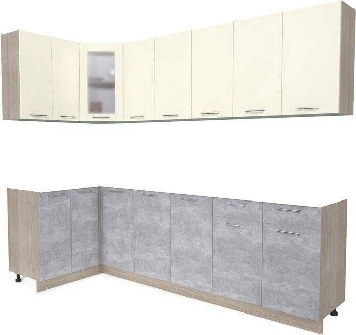 

Готовая кухня Интерлиния Мила 12x26 без столешницы (ваниль/бетон)