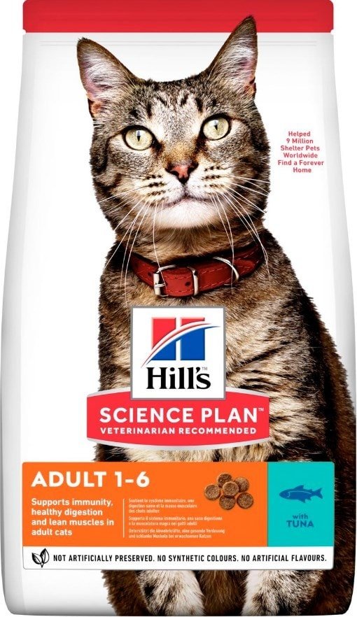 

Сухой корм для кошек Hill's Science Plan Adult 1-6 with Tuna для взрослых кошек для поддержания жизненной энергии и иммунитета, с тунцом 300 г