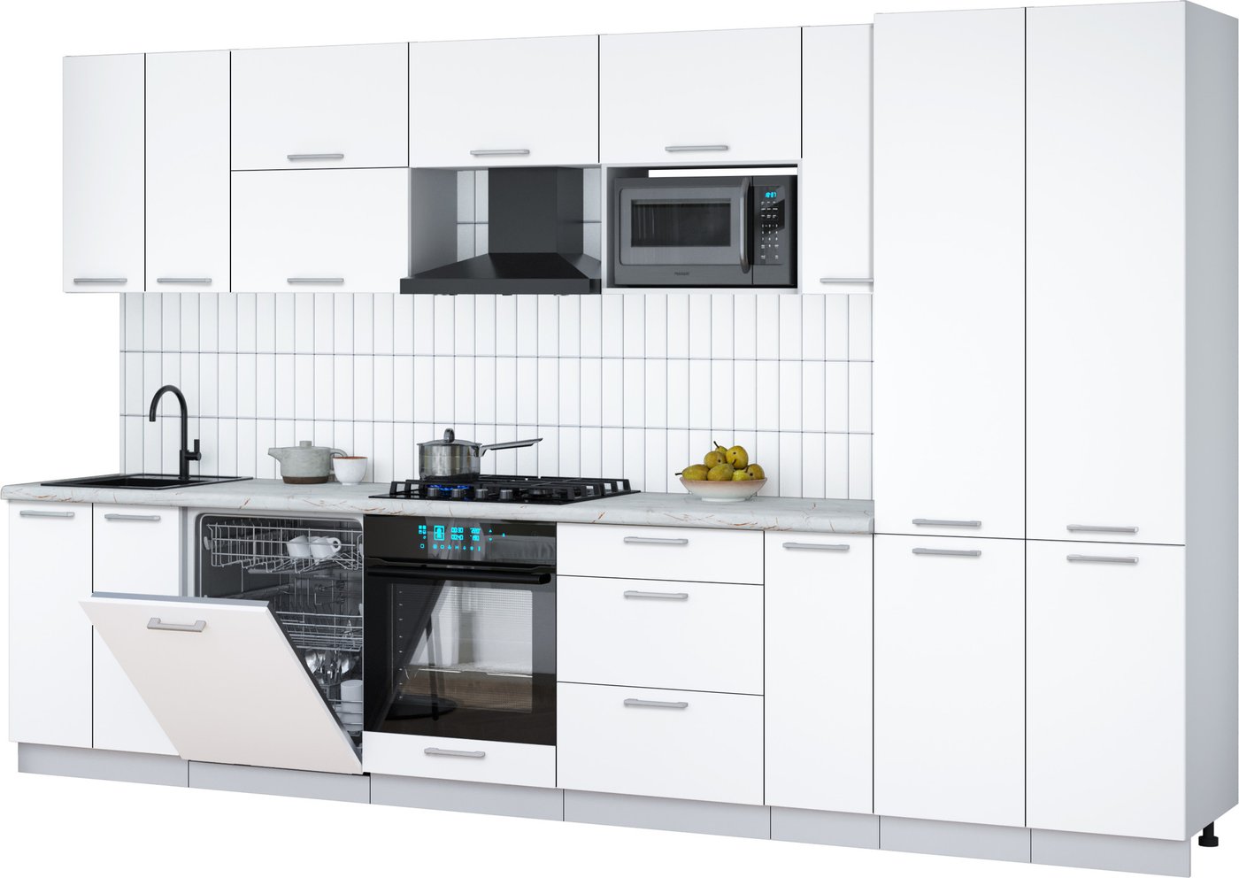 

Готовая кухня Интерлиния Мила Gloss 3.5-ПМ2 (белый/белый/серый каспий)