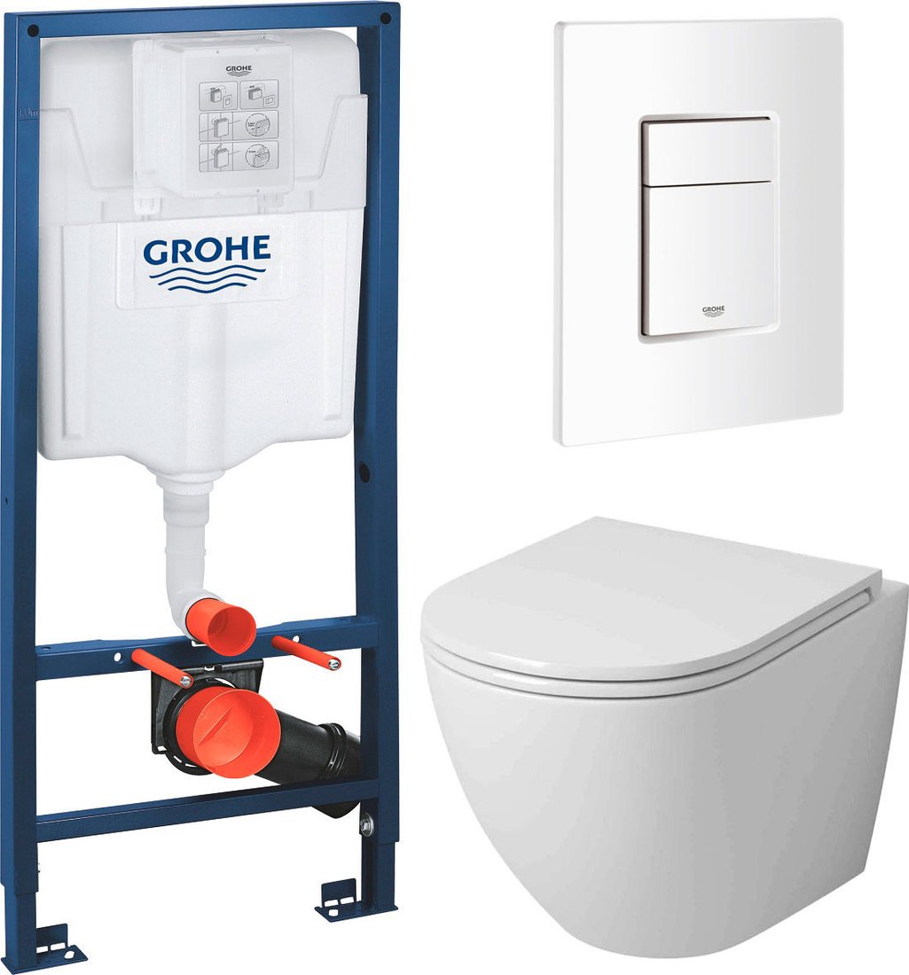 Унитаз подвесной Grossman GR-4455SQ + GROHE Rapid Sl 38772SH0 (с сиденьем, с кнопкой)