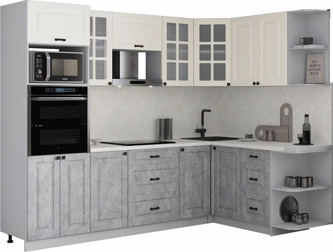 

Готовая кухня Интерлиния Мила Деко 1.68x2.6 PR (керамика/белый/опал светлый)