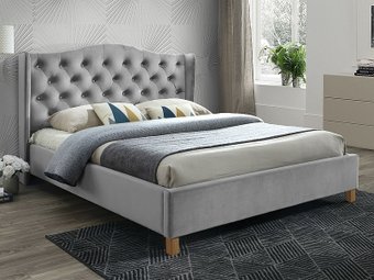 Кровать Signal Aspen Velvet 160х200 (светло-серый/дуб)