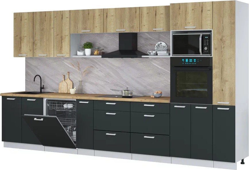 

Готовая кухня Интерлиния Мила Лайт 3.8-ПМ1 (дуб золотой/антрацит/дуб бунратти)