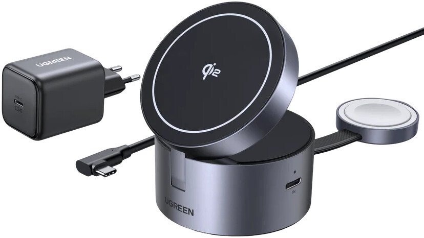 Беспроводное зарядное Ugreen Uno 3-in-1 W712 65148 (серый)