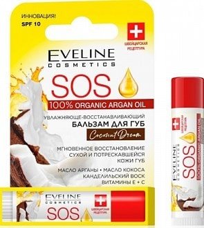 

Eveline Cosmetics Бальзам для губ 100% Organic Argan Oil SOS Сoconut dream 4.5 г