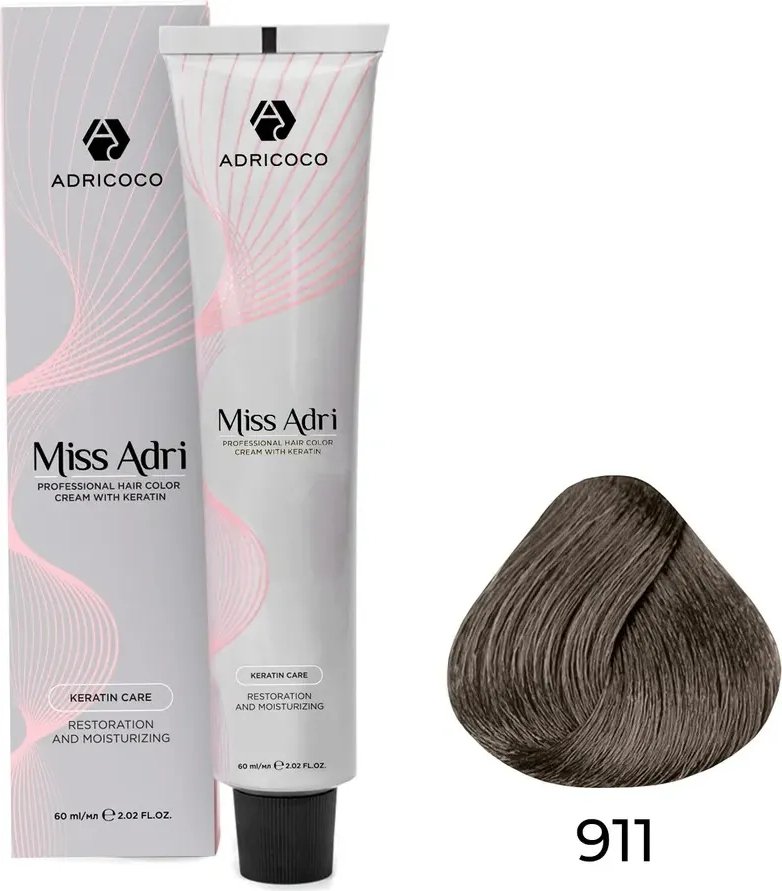 

Крем-краска Adricoco Miss Adri 911 (100мл, осветляющий серебристый пепельный)