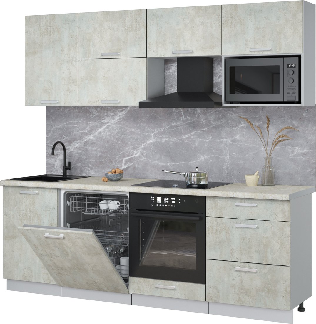 

Готовая кухня Интерлиния Мила Лайт 2.3-ПМ2 (бетон лайт/бетон лайт/опал светлый)