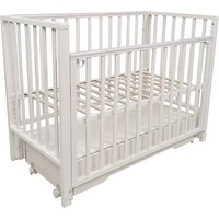 Классическая детская кроватка Indigo Norden универсальный маятник+колеса, ящик (массив березы, белый)