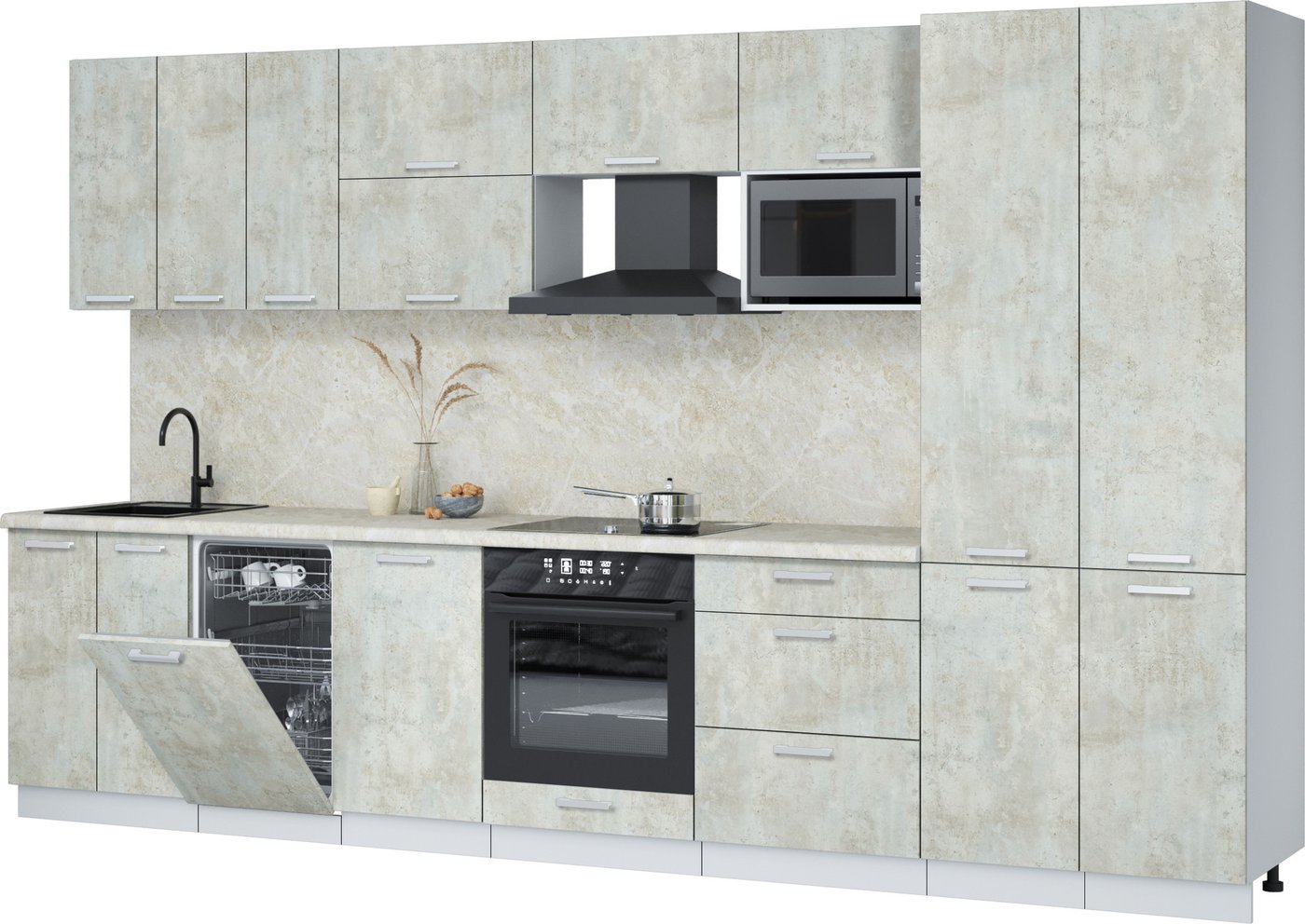 

Готовая кухня Интерлиния Мила Лайт 3.5-ПМ4 (бетон лайт/бетон лайт/опал светлый)