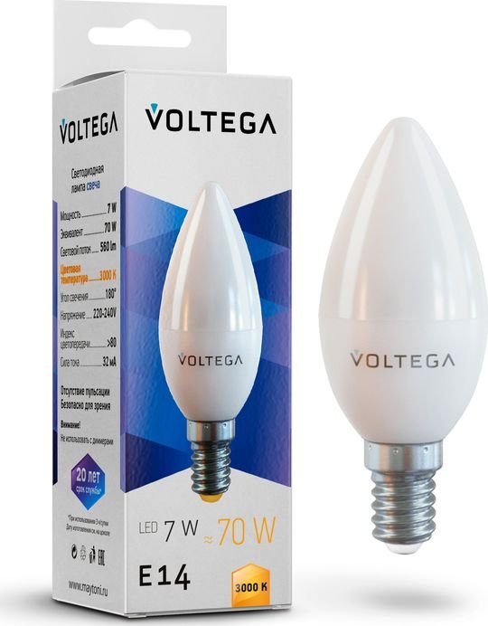 

Светодиодная лампочка Voltega Simple Candle 7W 3000K E14