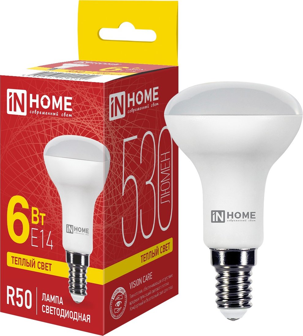 Светодиодная лампочка In Home LED-R50-VC 6 Вт 230В Е14 3000К 530 Лм