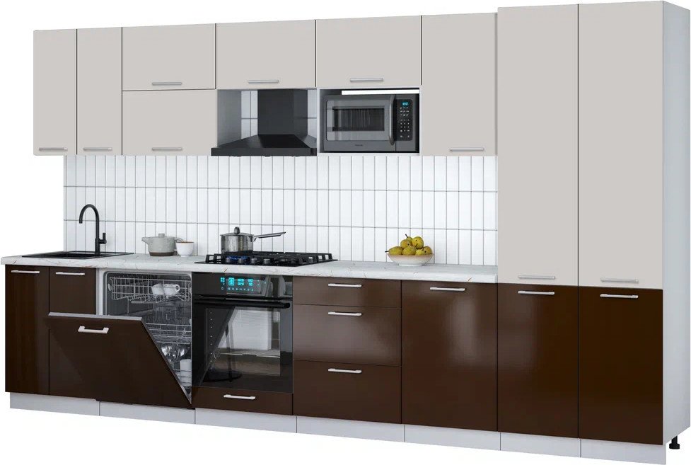 

Готовая кухня Интерлиния Мила Gloss 3.7-ПМ2 (шоколад глянец/кашемир/серый каспий)