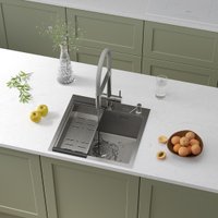 Кухонная мойка Roxen Snake 560220-50-S (50*48) сатин/текстурная поверхность (с коландером и дозатором)