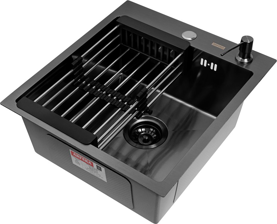 

Кухонная мойка ARFEKA AF 450*505, коландер, дозатор Black PVD Nano