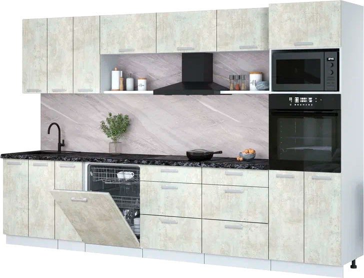 

Готовая кухня Интерлиния Мила Лайт 3.3-ПМ1-2 (бетон лайт/бетон лайт/кастилло темный)