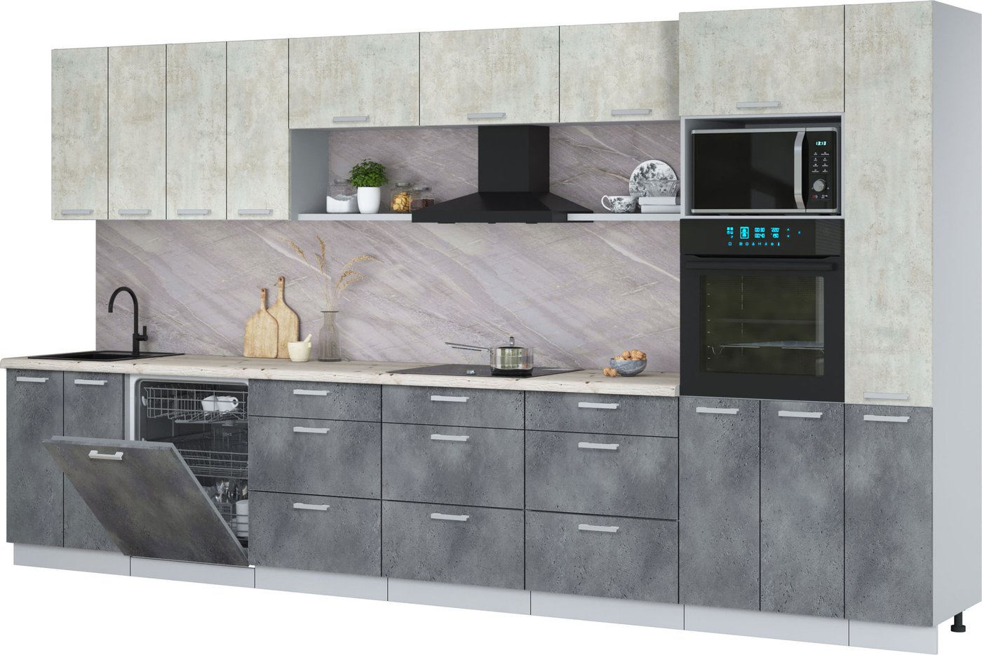 

Готовая кухня Интерлиния Мила Лайт 3.9-ПМ1 (бетон лайт/бетон портленд/бискайская сосна)