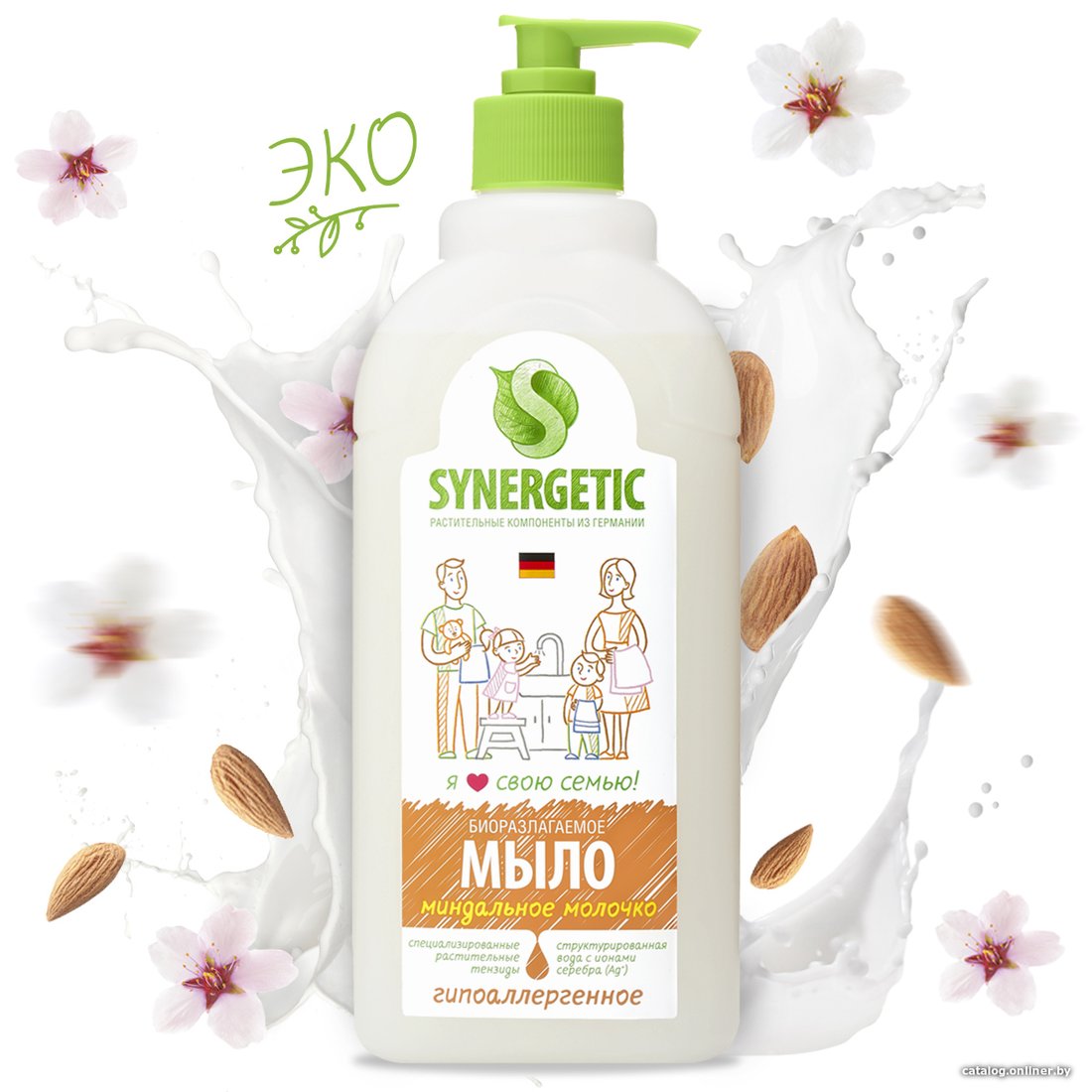 Synergetic Мыло жидкое для мытья рук и тела Миндальное молочко 500 мл