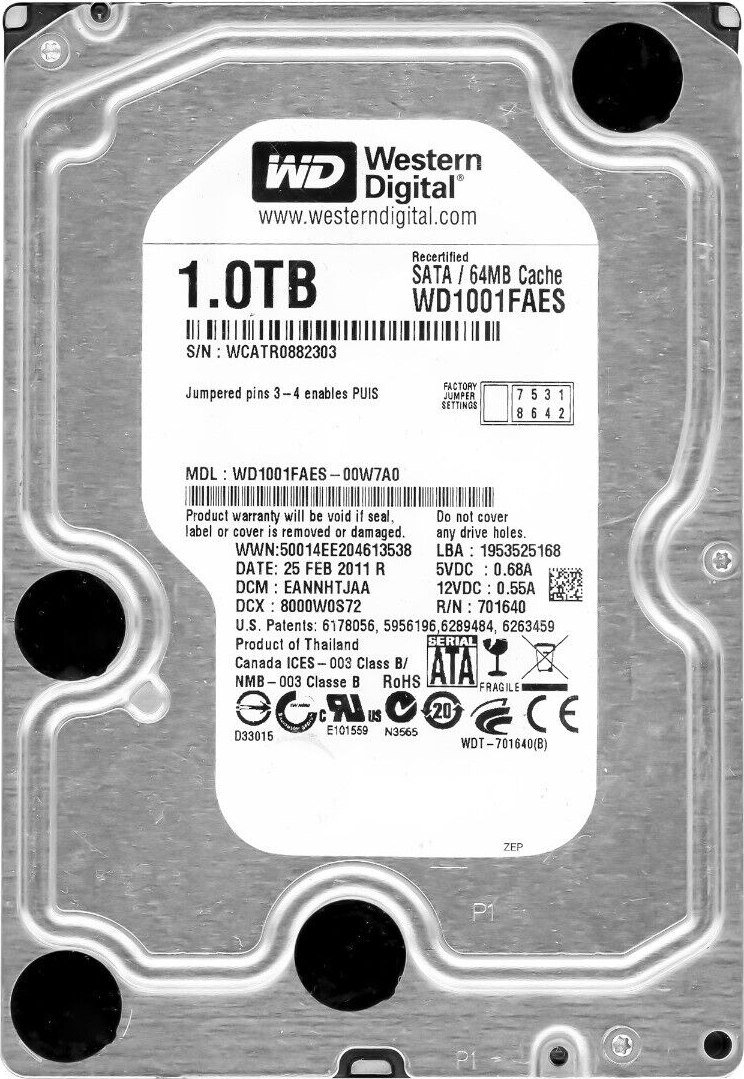 

Жесткий диск WD 1TB WD1001FAES