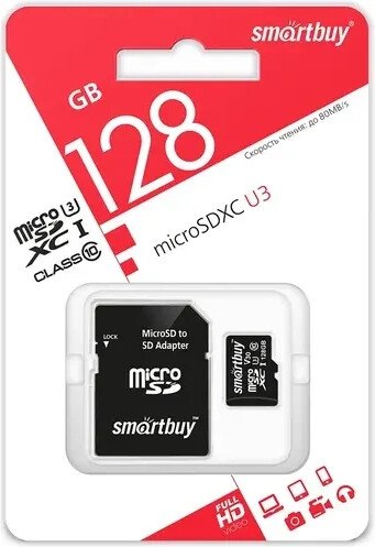 

Карта памяти SmartBuy microSDXC SB128GBSDU3-01 128GB (с адаптером)
