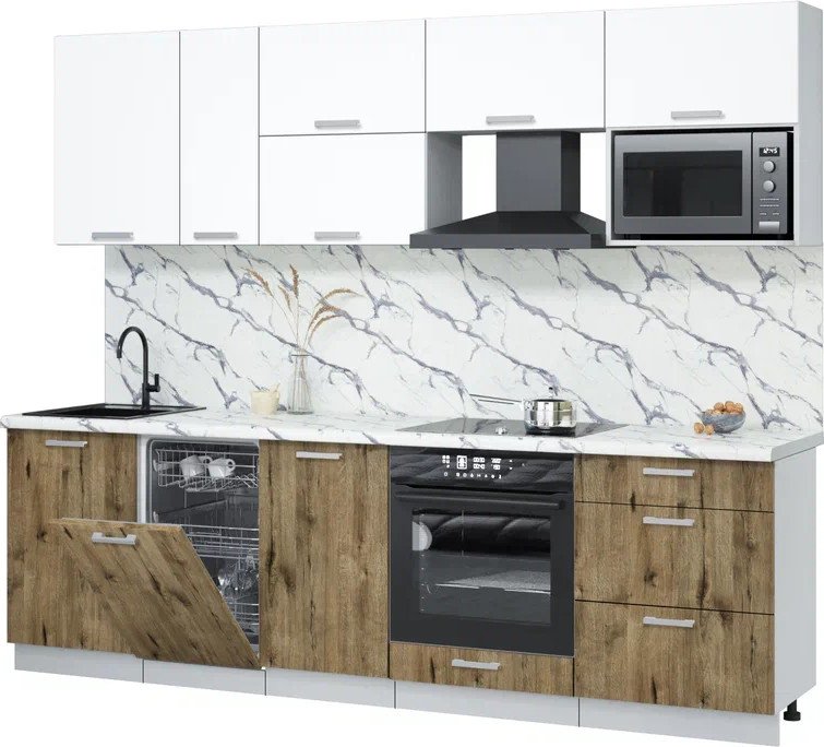 

Готовая кухня Интерлиния Мила Лайт 2.6-ПМ4 (белый платинум/дуб веллингтон/белый гранит)