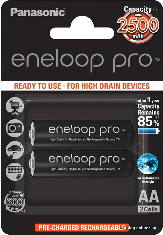 Аккумулятор Panasonic Eneloop Pro AA 2500mAh 2 шт. (BK-3HCDE/2BE)