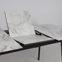 Кухонный стол Lepremo AV 1209 HPL+МДФ раздвижной 1200-1600x800 (виктори натуральный/черный)