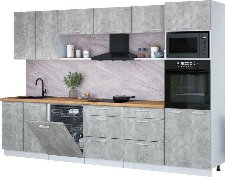 

Готовая кухня Интерлиния Мила Лайт 3.2-ПМ1 (бетон/бетон/дуб бунратти)