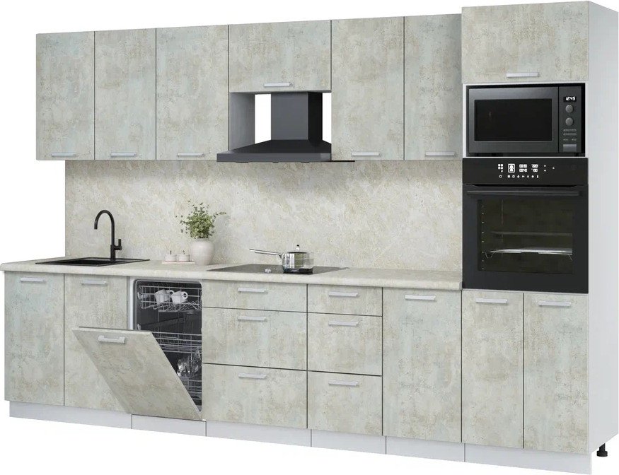 

Готовая кухня Интерлиния Мила Лайт 3.25-ПМ3 (бетон лайт/бетон лайт/опал светлый)