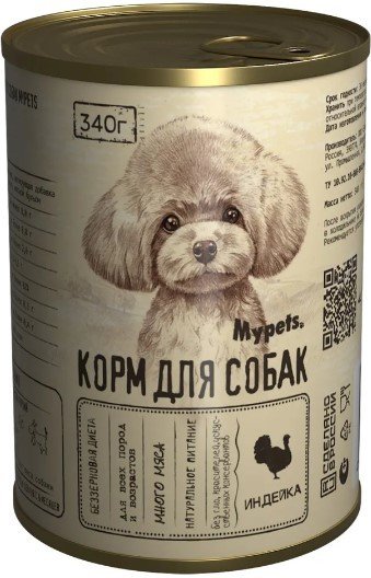 

Консервированный корм для собак Mypets С индейкой 470926 (340 г)