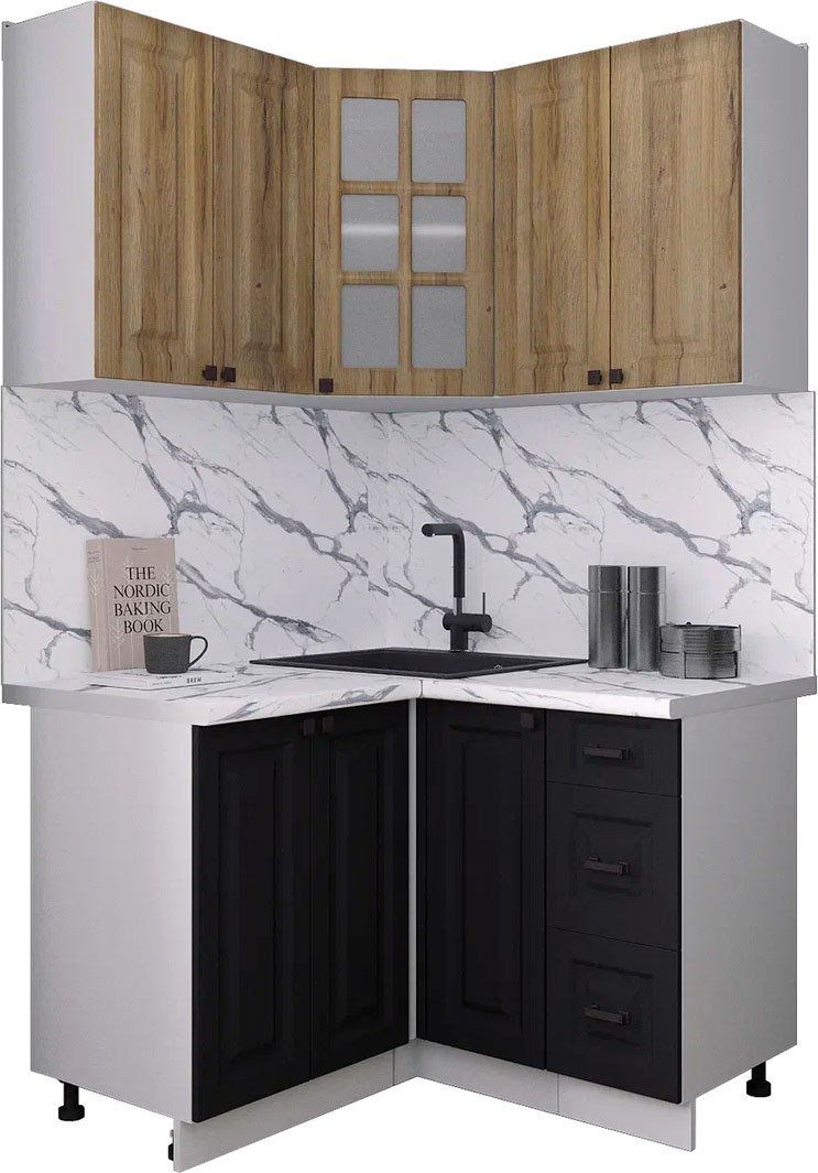 

Готовая кухня Интерлиния Мила Деко 1.2x1.2 (черный/дуб вотан/белый гранит)