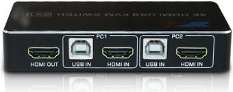 KVM переключатель USBTOP 2-х портовый KVM-переключатель HDMI2.0 4K60Hz +hotkey, (черный)