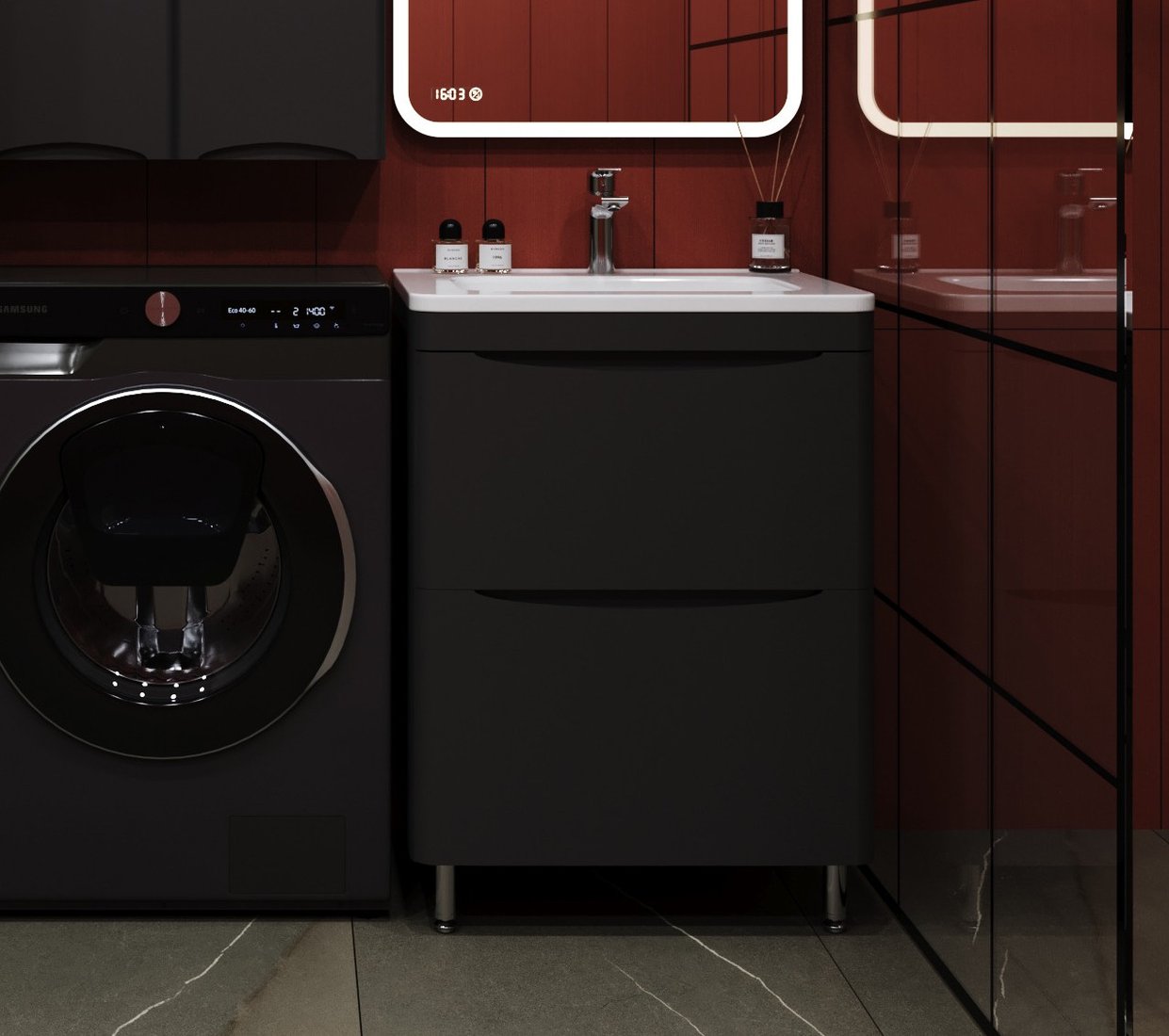 

Symbolite Тумба под умывальник Бергамо мини 60 Люкс Plus 2 ящика + Каре Люкс Мини 60х35 (черный)