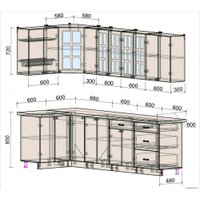 Готовая кухня Интерлиния Мила Деко 1.2x2.7 (луна/травертин серый)