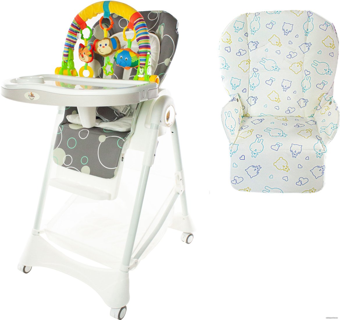 Высокий стульчик ForKiddy Podium Toys 0+ (два чехла +х/б вкладыш, серый)